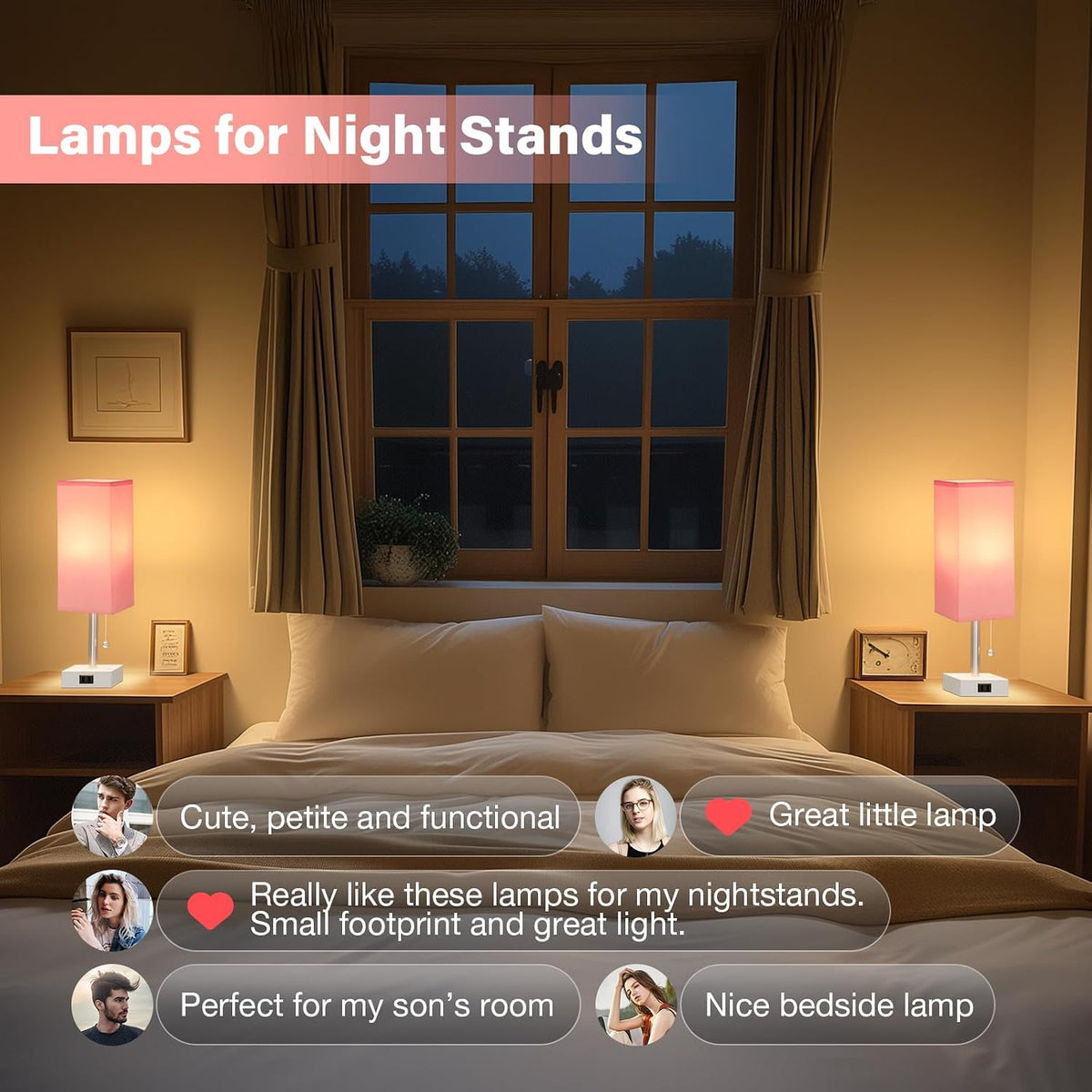 Fenmzee Bedside Lamp for Bedroom Set of 2 - Small Table Lamp for Nightstand