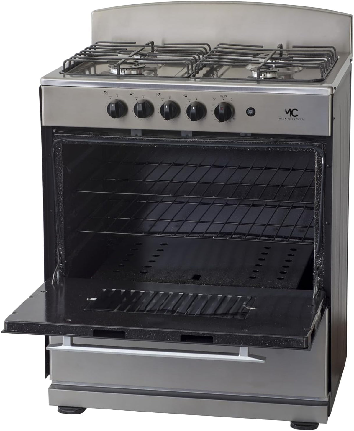 Magnificent Chef 30" Gas Range, 4.0 Cu Ft Space Saver Oven, Stainless Steel | 2 Ultra-Fast & 2 Fast Burners, Cast Iron Grates, LP/NG Ready MGR30DNM54TDB | Delivery Included & 2-Year Warranty
