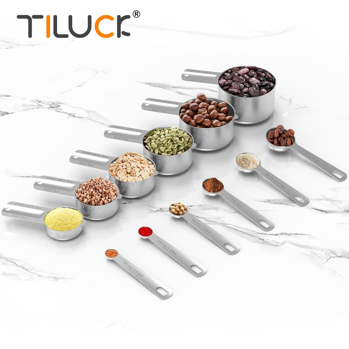 Stainless Steel Measuring Cups & Spoons Set, Cups and Spoons