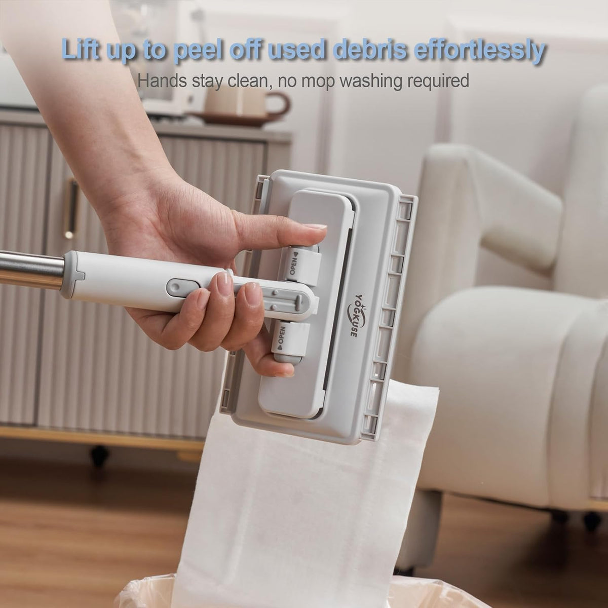 Pawnexa Mop,Clamp Mop,Hands Free Multi Purpose Flat Mops with Squeegee,Multi Function Cleaning Mops for Whole House,Shark Tooth Grip for Any Cloth,Dry and Wet Use(48”Handle,6 Cloths)