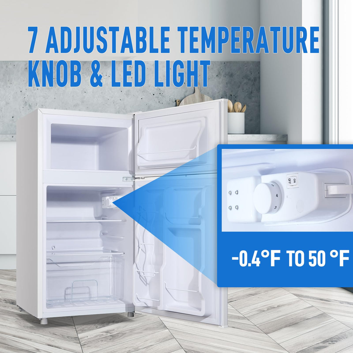 Mini Fridge with Freezer, 3.5 cubic feet 2- Doors Small Refrigerator Features 7 Gear Mechanical Control, Side Bottle Rack, Ideal for Dorm, Kitchen, Apartment, Office, Silver