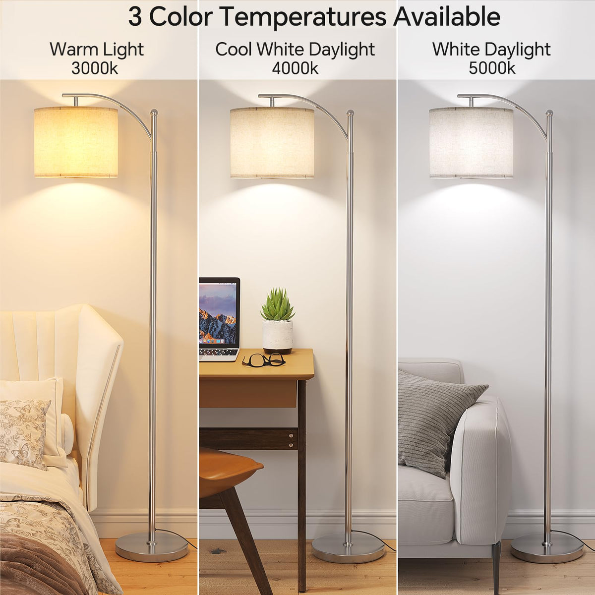 SUNMORY Arc Floor Lamp, Modern Floor Lamp with 3 Color Temperatures Bulb