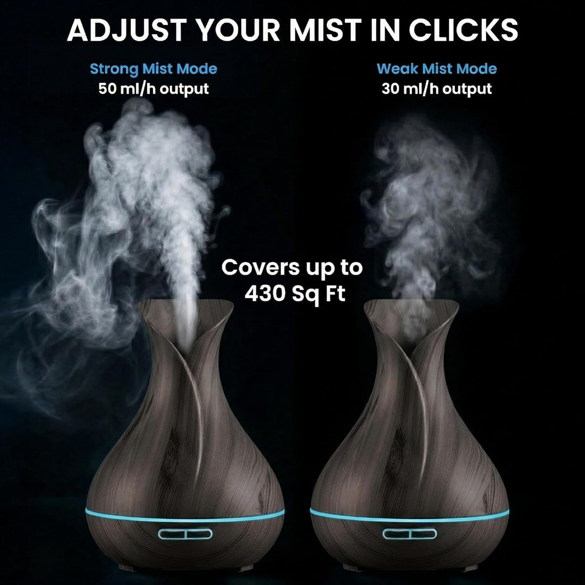 Sierra Modern Home Smart WiFi Humidifier - Aromatherapy Essential Oil Diffusers with App Control & Voice Control - Works with Alexa & Google Home - 400ml Ultrasonic Diffuser & Humidifier - Dark Brown