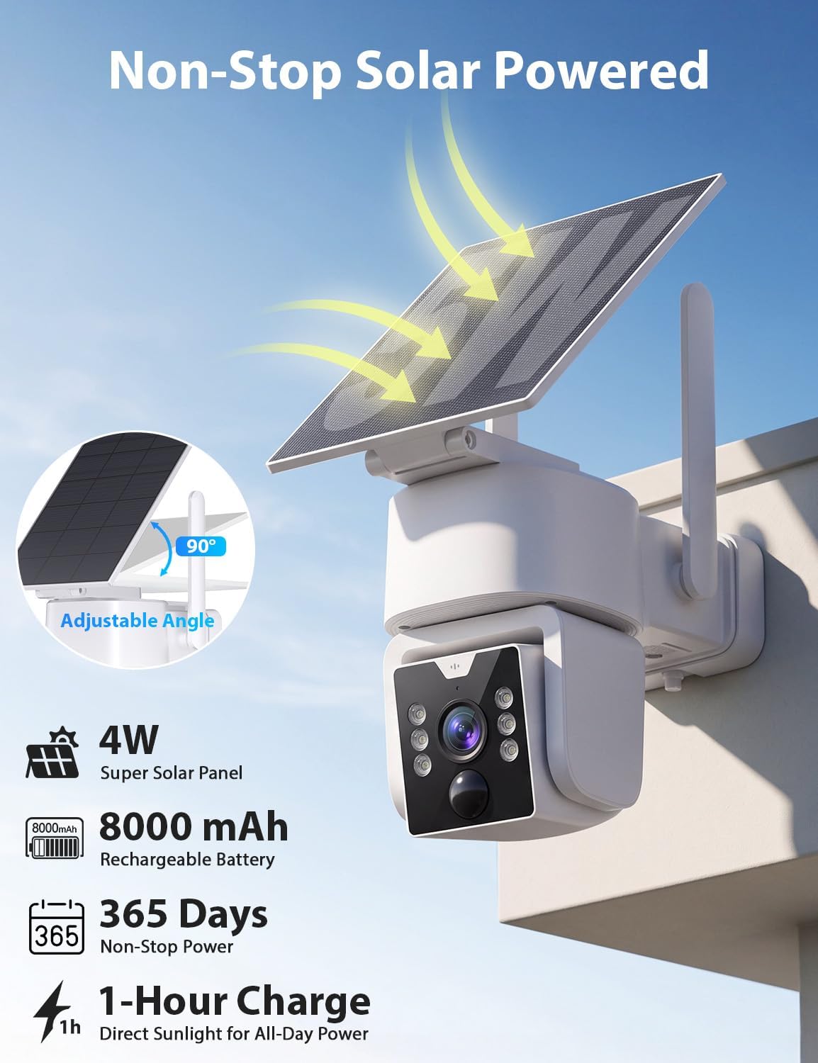 No Monthly Fee Solar Security Cameras Wireless Outdoor, home security systems,500GB HDD nvr security camera system No Subscription, 2.4G & 5G WiFi,2-Way Audio, 4MP, Color Night Vision, 360° View