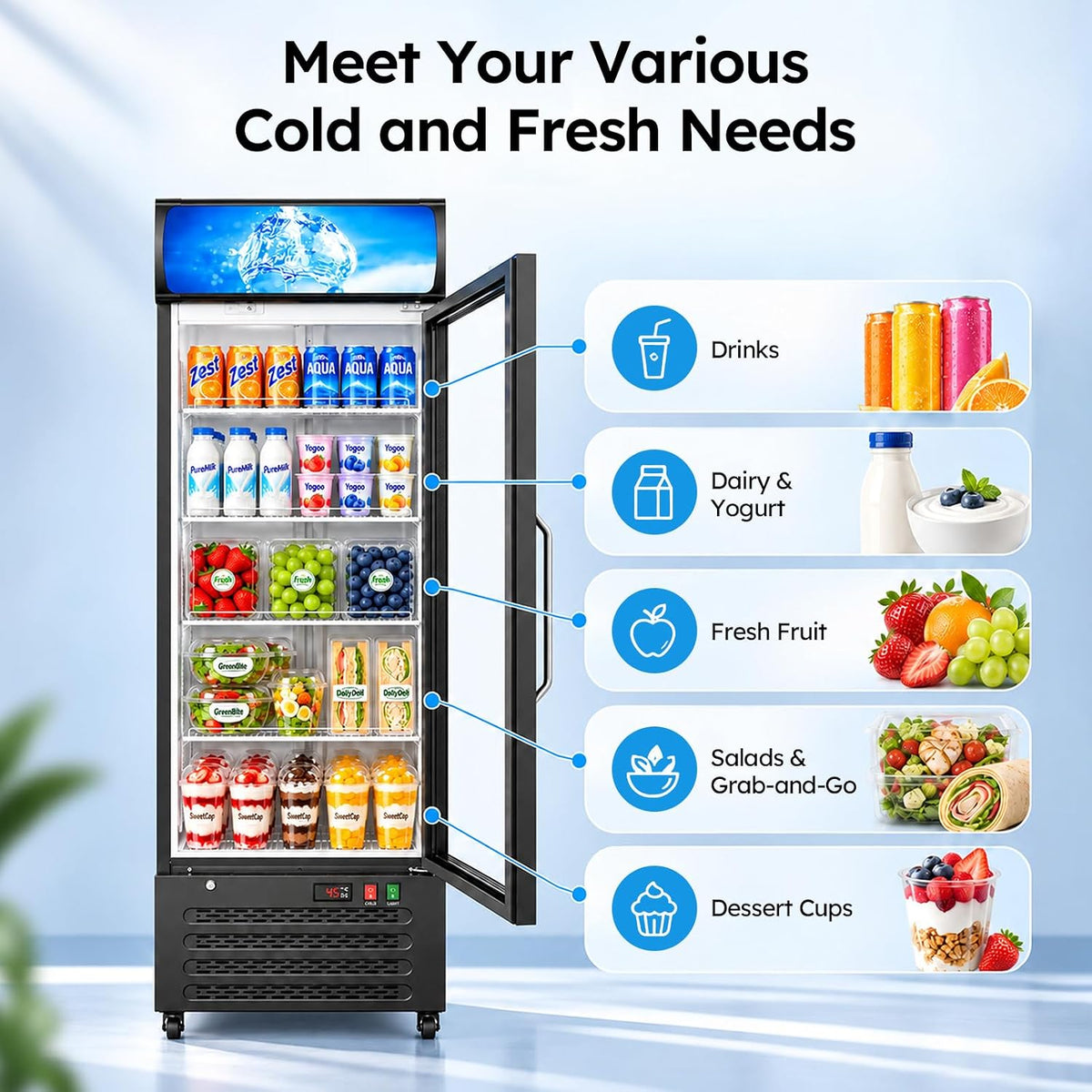 Commercial Refrigerators, 14.8 Cu.Ft Beverage Fridge with Glass Door
