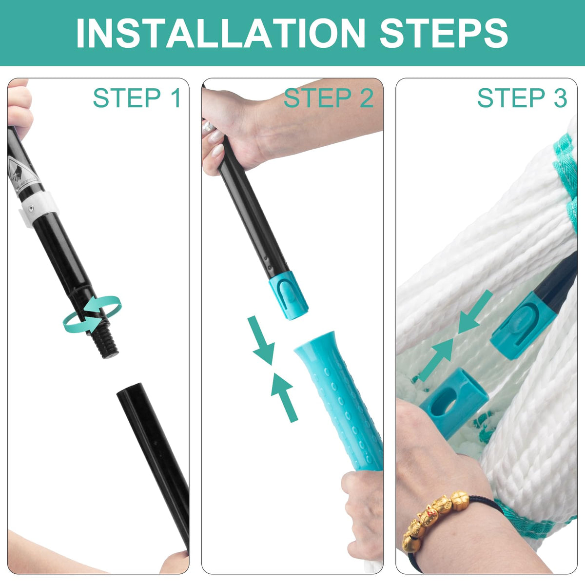 Self-Wringing Twist Mops for Floor Cleaning, Microfiber Floor mop with 57 " Long Handle, Easy Wringing Mop for Hardwood Commercial Household Clean
