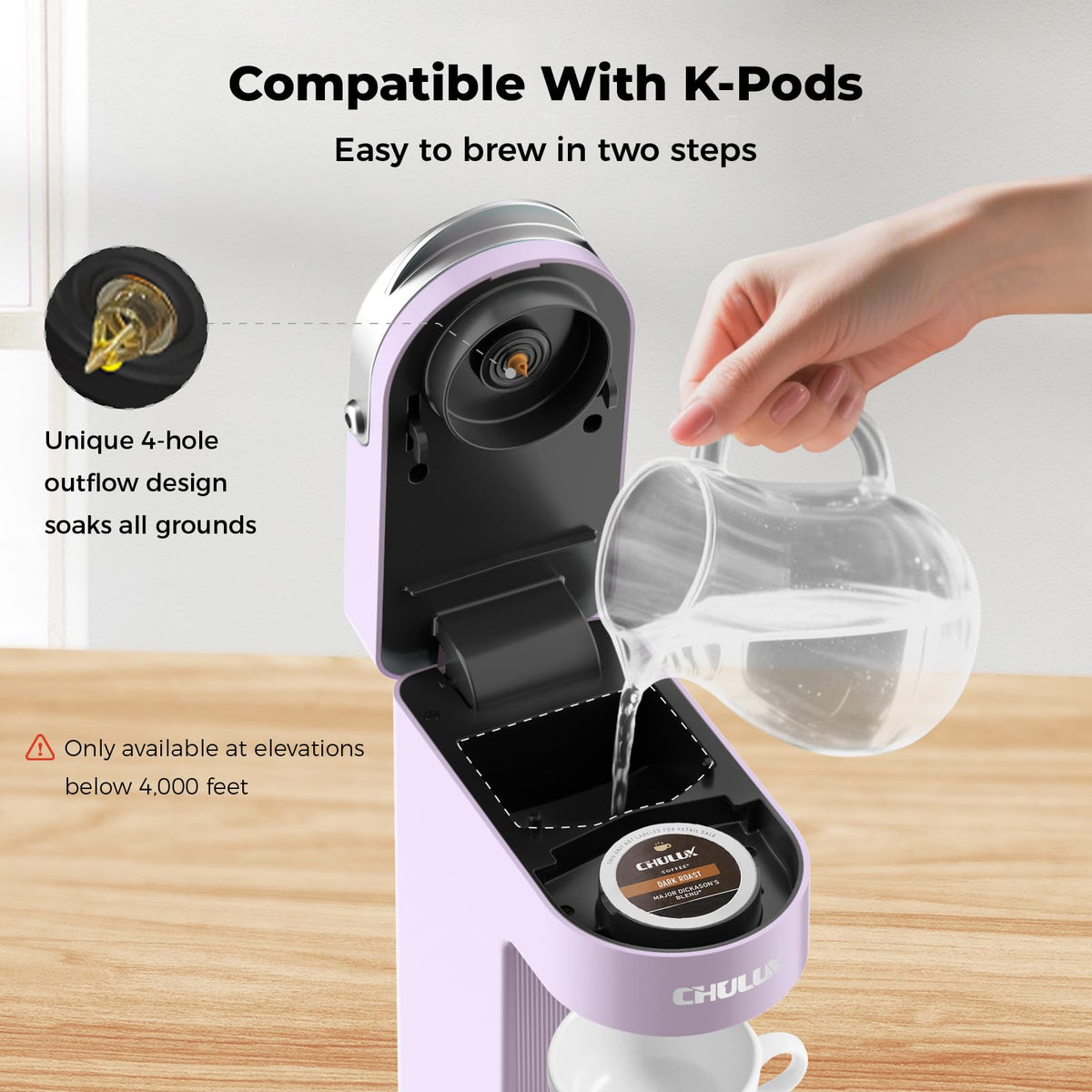 CHULUX Slim Single Serve Coffee Maker for K Cup, One Cup Design, Matte Navy