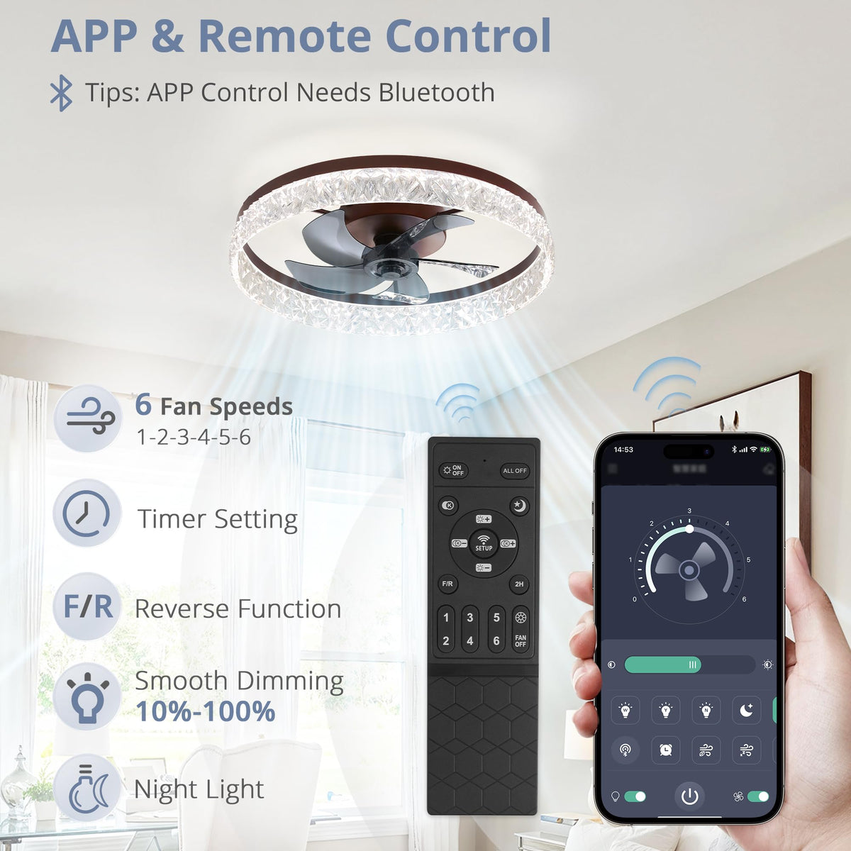 LEDIARY 20" Modern Ceiling Fans with Lights and Remote, White Fandelier