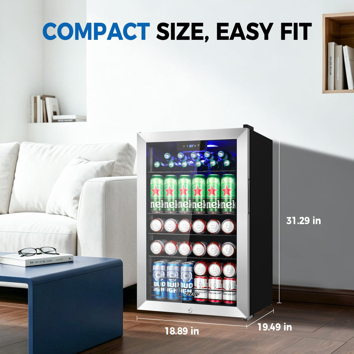 Beverage Refrigerator Cooler, 120 Can Mini Beverage Fridge with Reversible Glass Door for Soda Beer, 3 Cu.Ft Drink Fridge with Digital Temperature Control & Adjustable Shelves - Silver