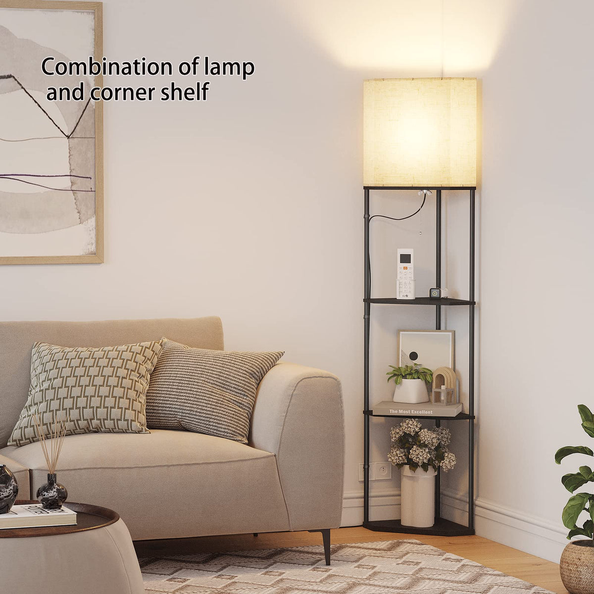 SUNMORY Floor Lamp with Shelves, Standing Lamps for Living Room, Black