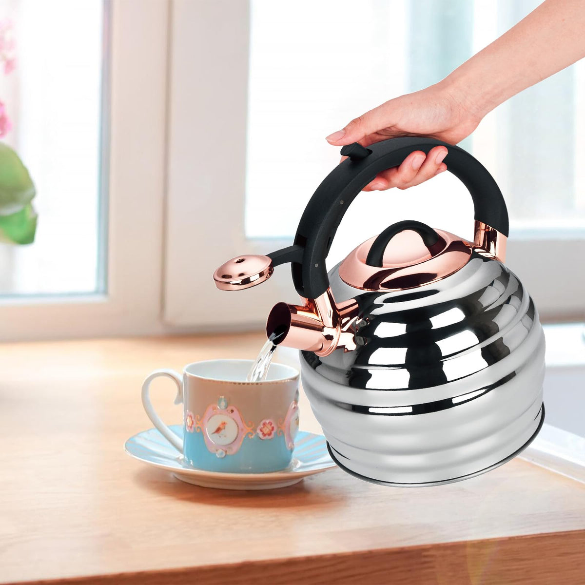 Tea Kettle for Stove Top Whistling Teapot, 3.2Q Tea Pot Stainless Steel Teakettle with Heat Proof Ergonomic Handle