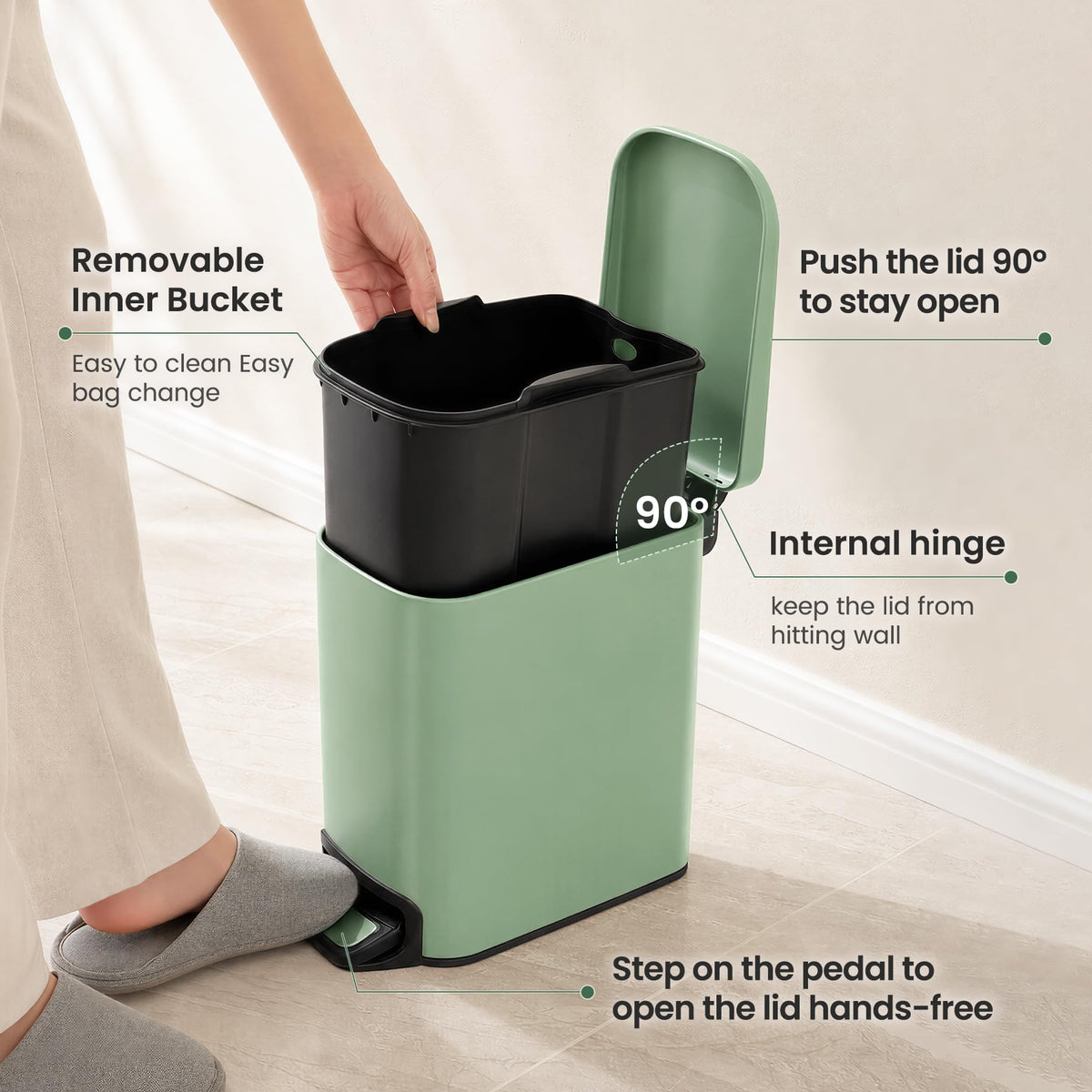 Cesun Small Bathroom Trash Can with Lid, 1.6 Gal, Soft Close, Matte Black