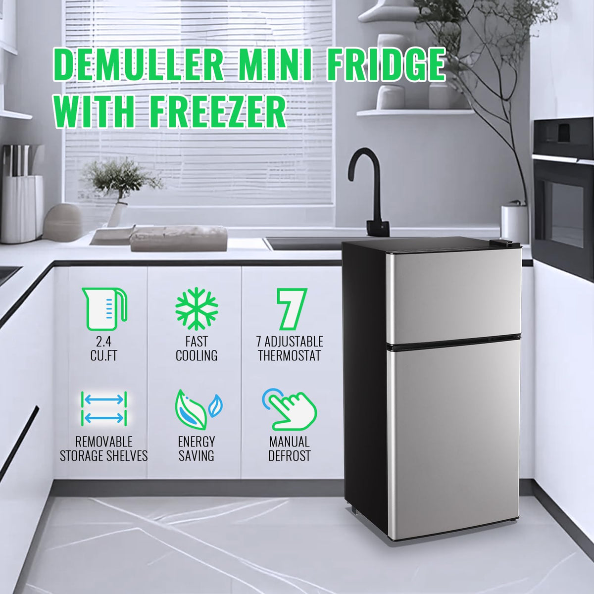 45L Personal Double‑Door Mini Fridge With Freezer, Pink