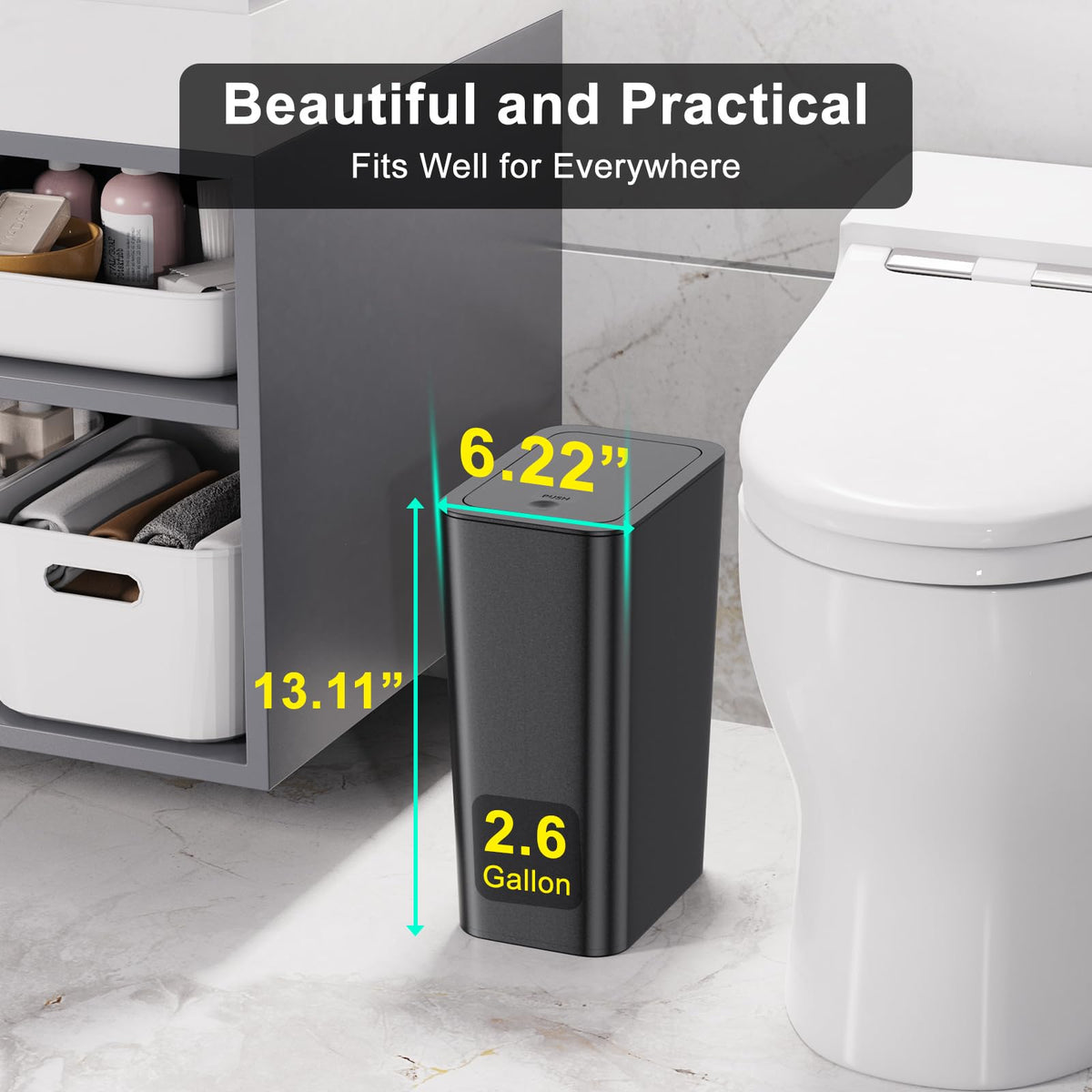 N. NETDOT 3 Pack 10L / 2.6 Gallon Small Trash Can with Lid, Bathroom Garbage Can with Pop-Up Lid, Waste Basket for Bathroom, Kitchen, Bedroom, Powder Room, Craft Room, Office, College (Off White)