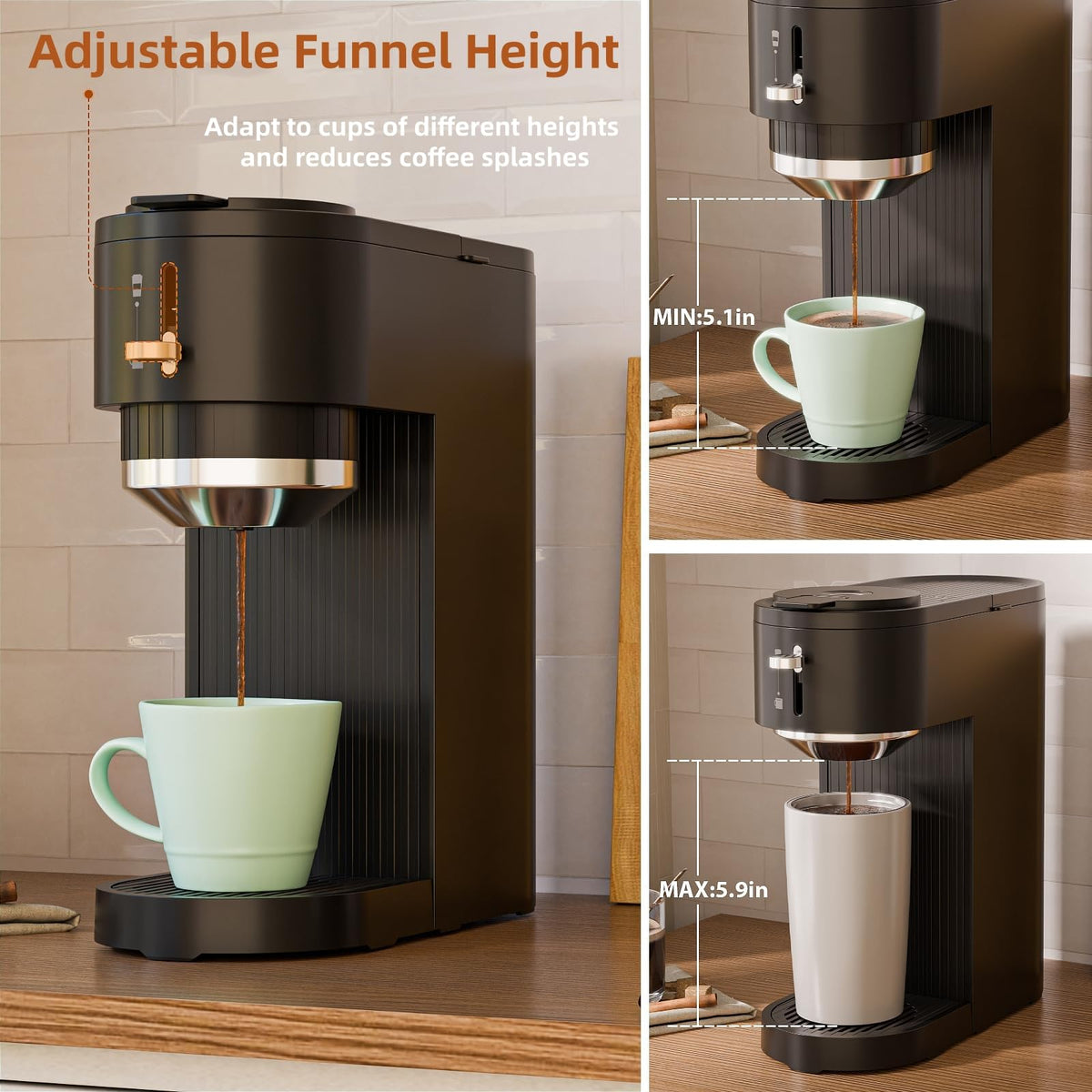 COWSAR Single Serve Coffee Maker, 2 in 1 Coffee Capsule & Ground Coffee Brewer, 40 Oz Removable Water Tank, 5 Brew Sizes 6-14 Oz, Self-cleaning Fast Heating Coffee Machine for Home Office
