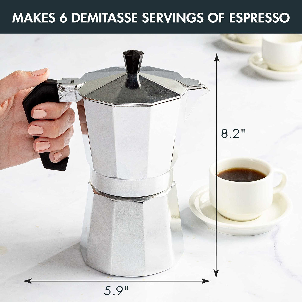 Primula Classic Stovetop Espresso and Coffee Maker, Moka Pot for Italian and Cuban Café Brewing, Greca Coffee Maker, Cafeteras, 9 Espresso Cups, Silver