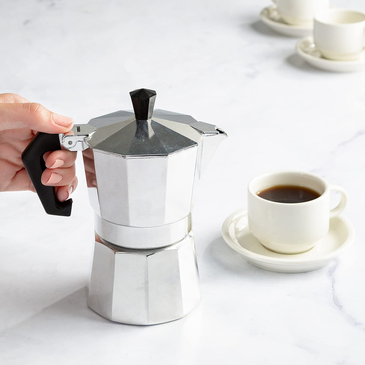 Primula Classic Stovetop Espresso and Coffee Maker, Moka Pot for Italian and Cuban Café Brewing, Greca Coffee Maker, Cafeteras, 9 Espresso Cups, Silver