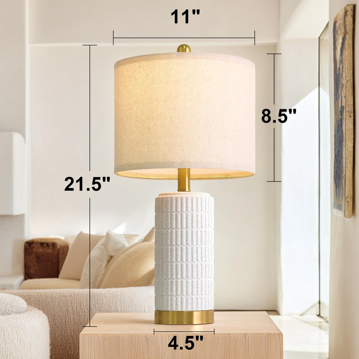 PoKat 20.75" Small Modern Ceramic Table Lamps Set of 2 for Bedroom, White