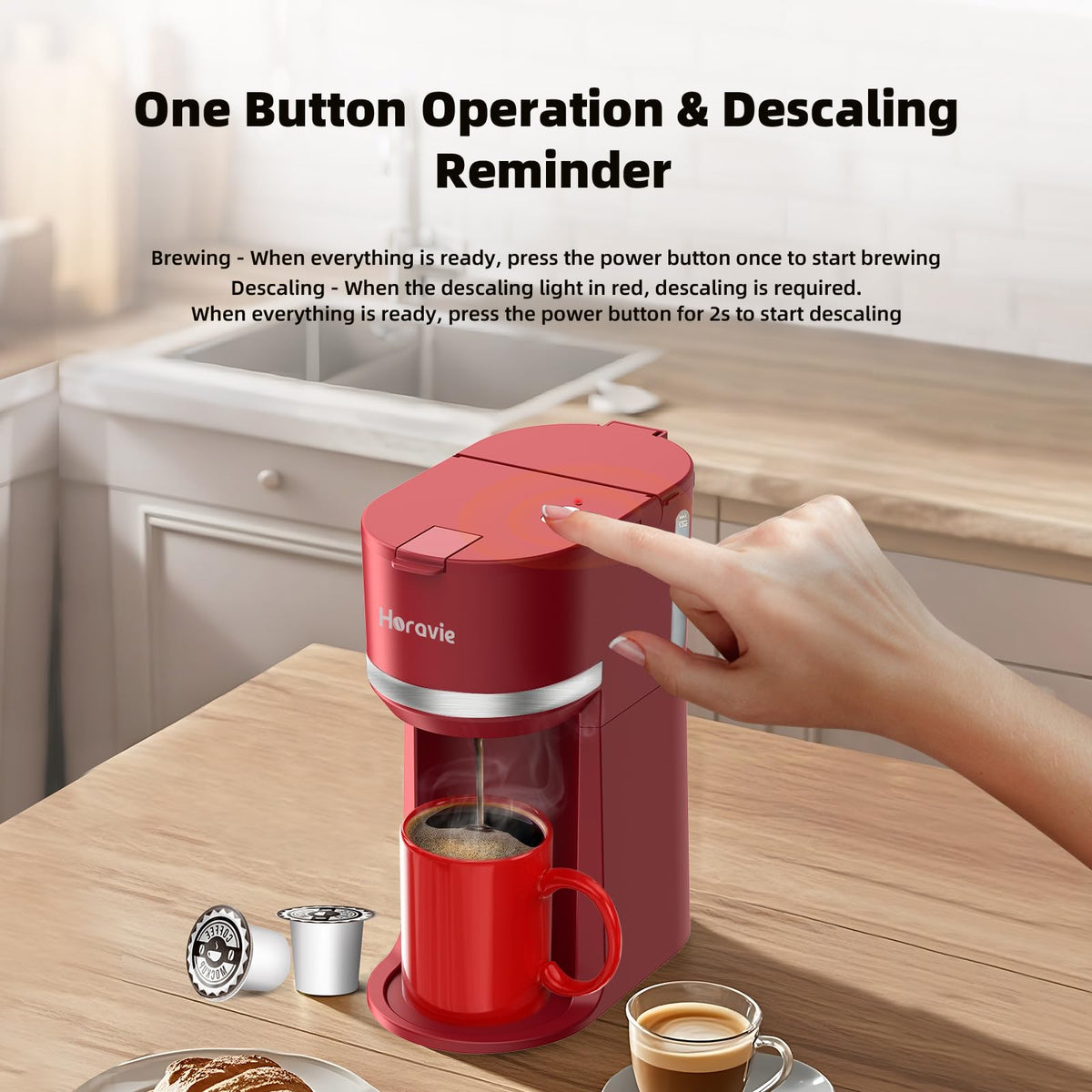 Small Single Serve Coffee Maker for K Cup and Grounds with One Button