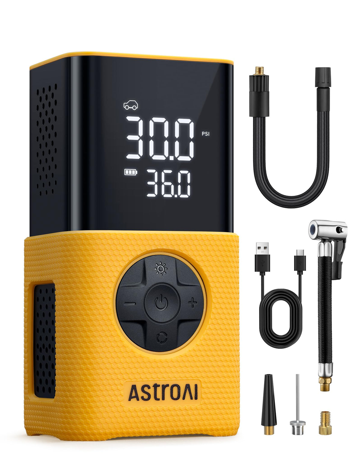 AstroAI L7 Tire Inflator Portable Air Compressor,150 PSI Cordless Bike Pump | For Car Tires, Bikes, Motorcycles and Balls; Auto Shut-off, Digital Display Pressure Gauge, Fast Inflation, LED Light