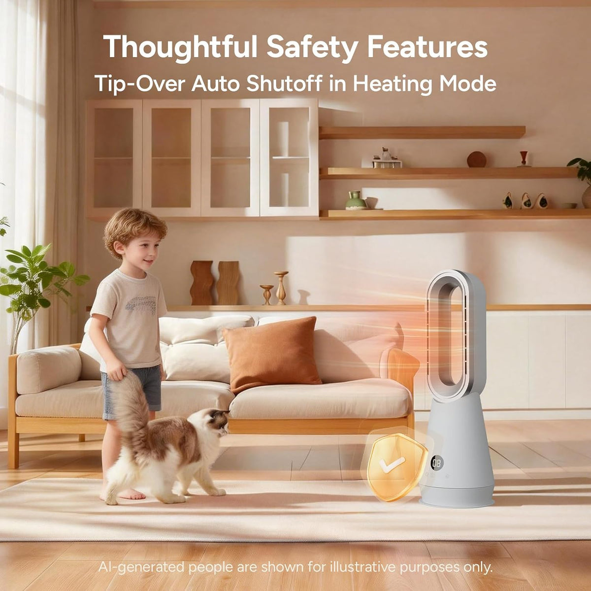 3-in-1 Bladeless Fan Combo, 22" Bladeless Tower Fan with Air Purifier, 90° Oscillating Fast Heating & Cooling, Remote Control, Quiet Portable for Bedroom Home Office, White