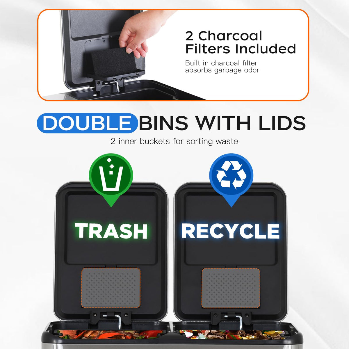 PayLessHere | 13G Trash Can with Lid | Steel | Removable Inner Bucket