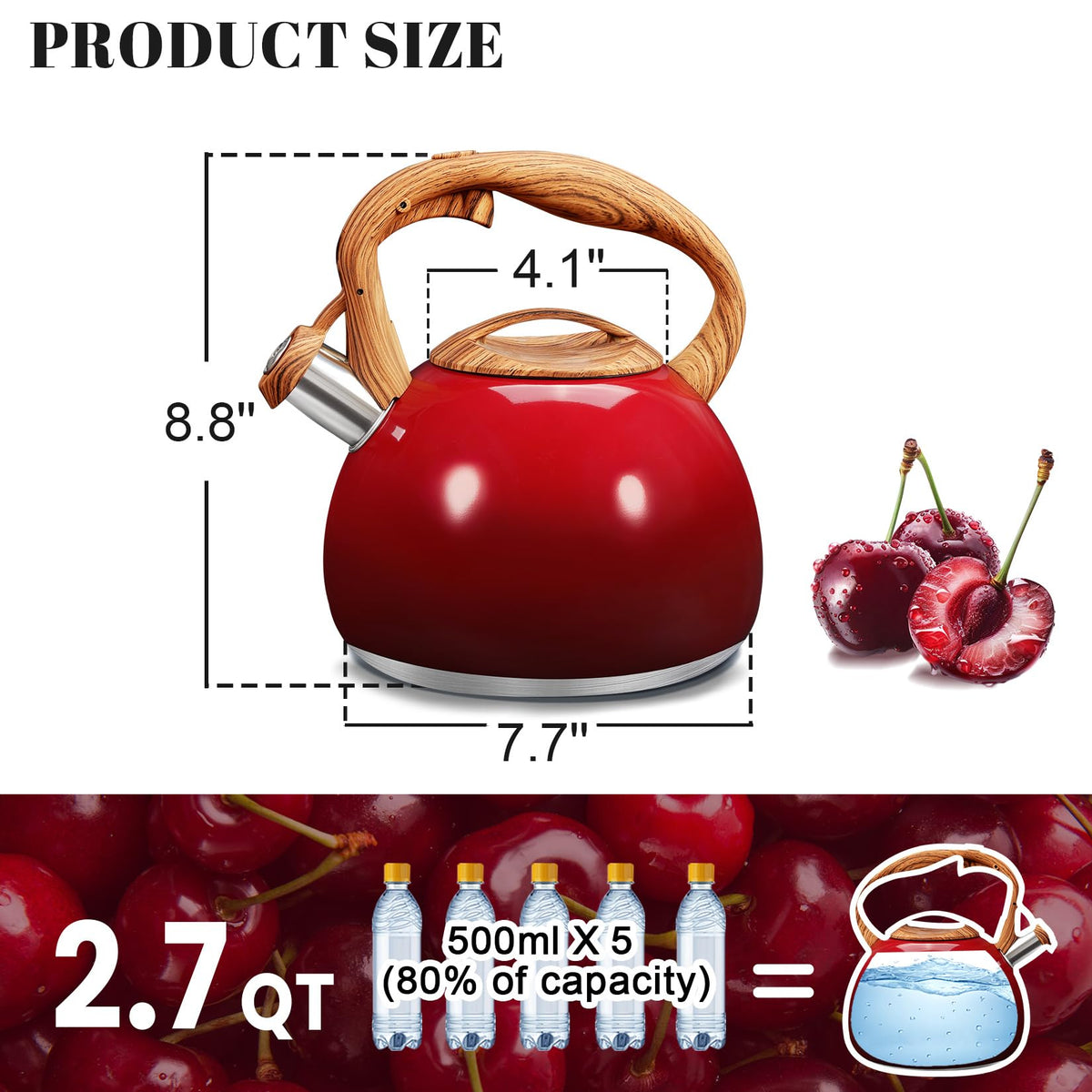 GGC Whistling Tea Kettle for Stove Top, 3.2QT/3L Stainless Steel Tea Kettle