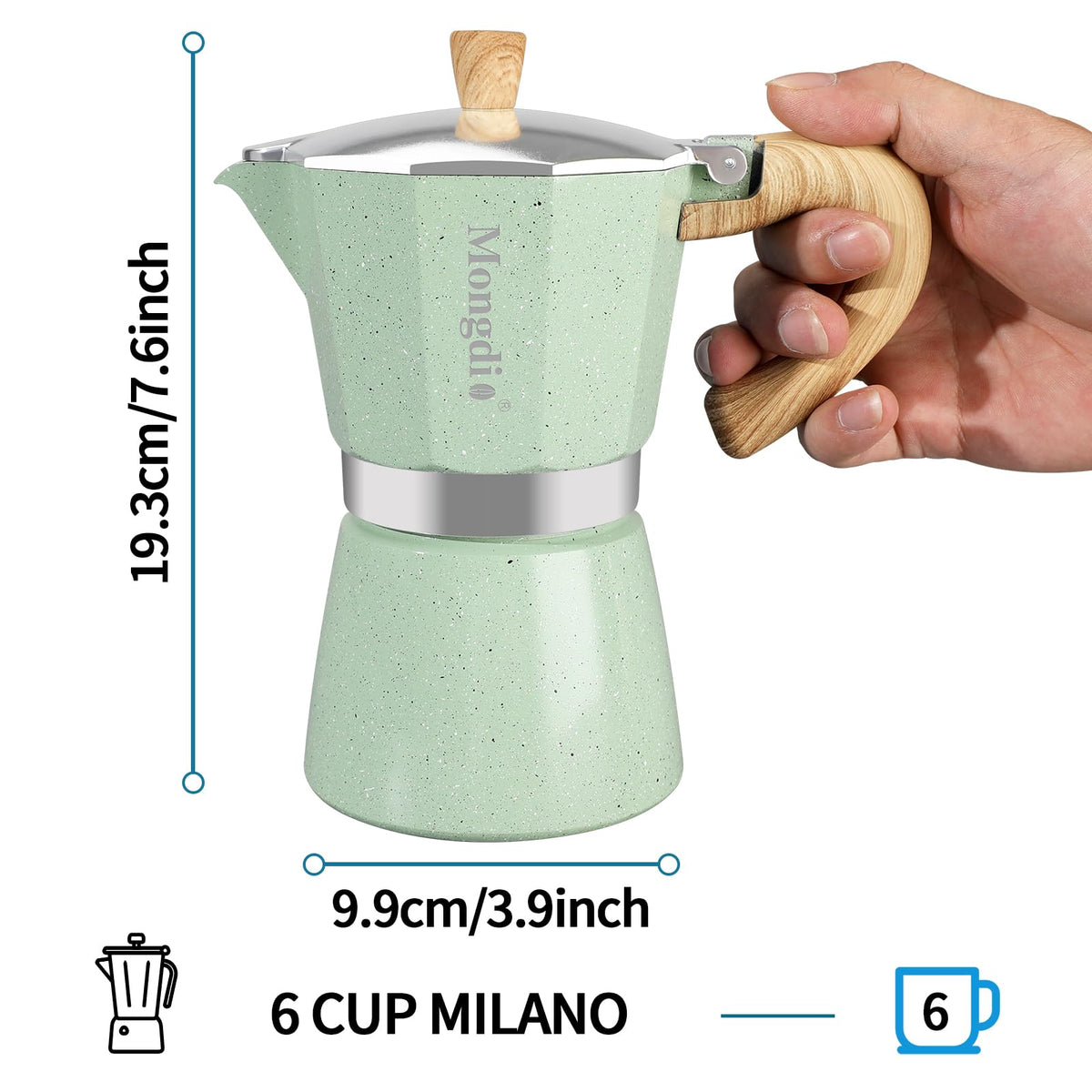 Mongdio Stovetop Espresso Maker Moka Pot, Cuban Coffee Maker Stove Top Coffee Maker Moka Italian Espresso Greca Coffee Maker Brewer Percolator, 6 Espresso Cups, 10 oz - Black