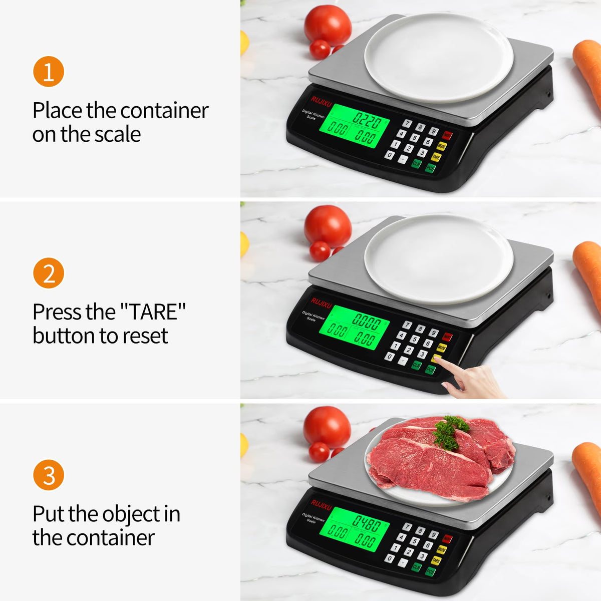 Large Digital Kitchen Scale 30KG Commercial Food Scale 66LB for Baking Bread Meat Stainless Steel Price Computing Scale LCD Display,Prep Counting Scale for Parts and Coins Adapter Included