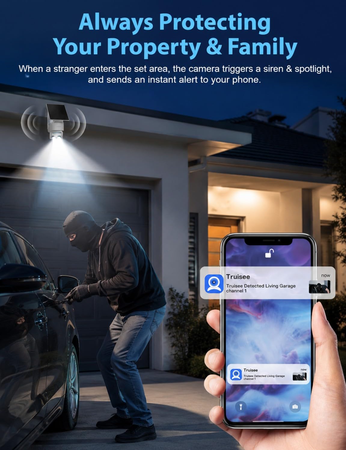 No Monthly Fee Solar Security Cameras Wireless Outdoor, home security systems,500GB HDD nvr security camera system No Subscription, 2.4G & 5G WiFi,2-Way Audio, 4MP, Color Night Vision, 360° View