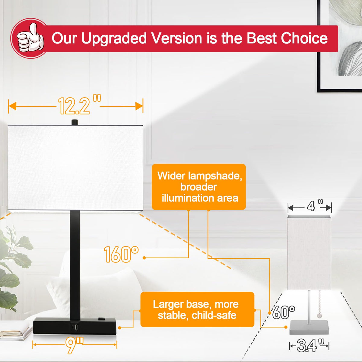 Lynnoland Set of 2 Touch Control Table Lamps with 2 USB & AC Outlet, 3-Way Dimmable Bedside Nightstand Lamps for Bedroom Living Room Nursery, 800 Lumens 5000K Daylight Bulbs Included