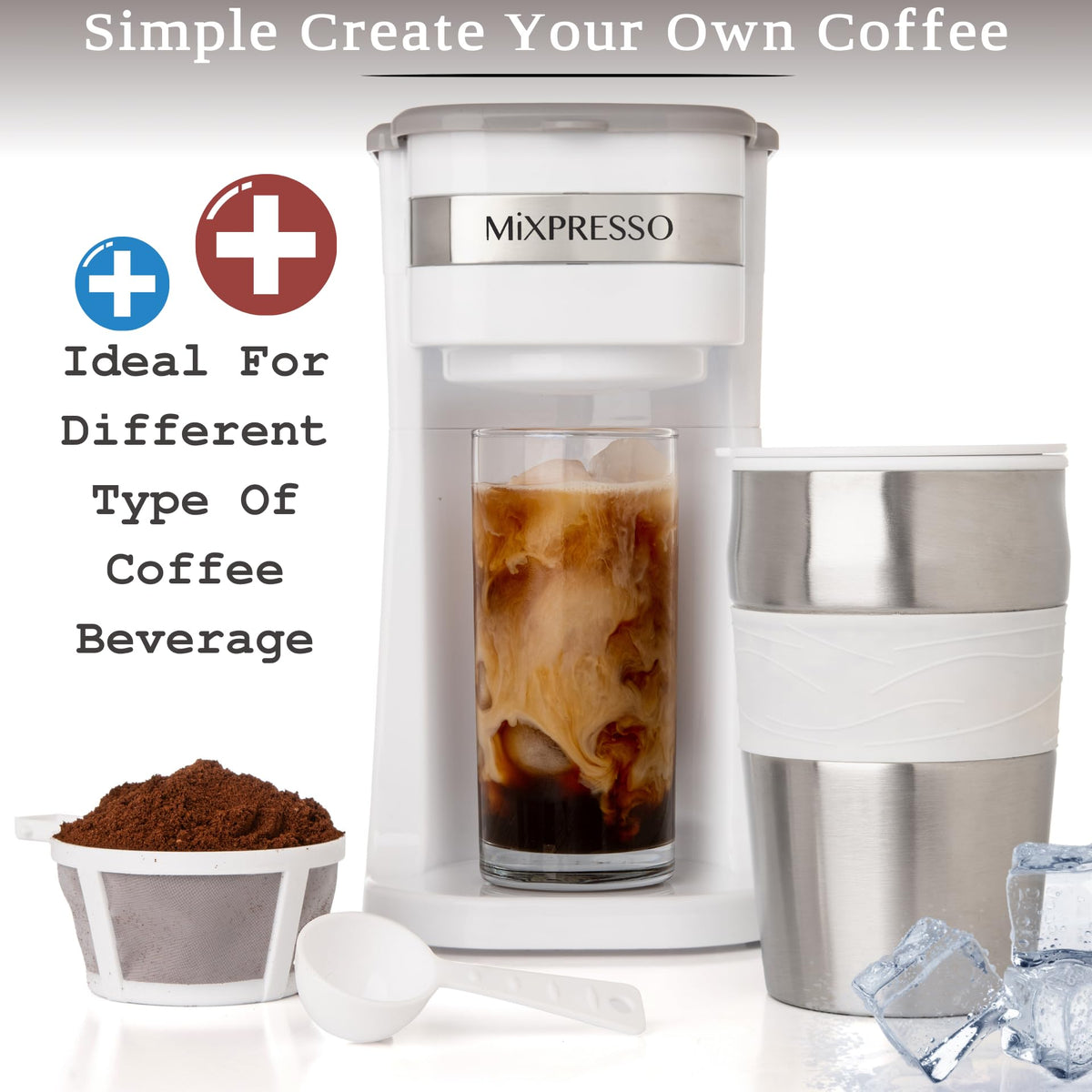 Mixpresso Single Serve & Single Cup Coffee Maker with 14oz Travel Mug Black