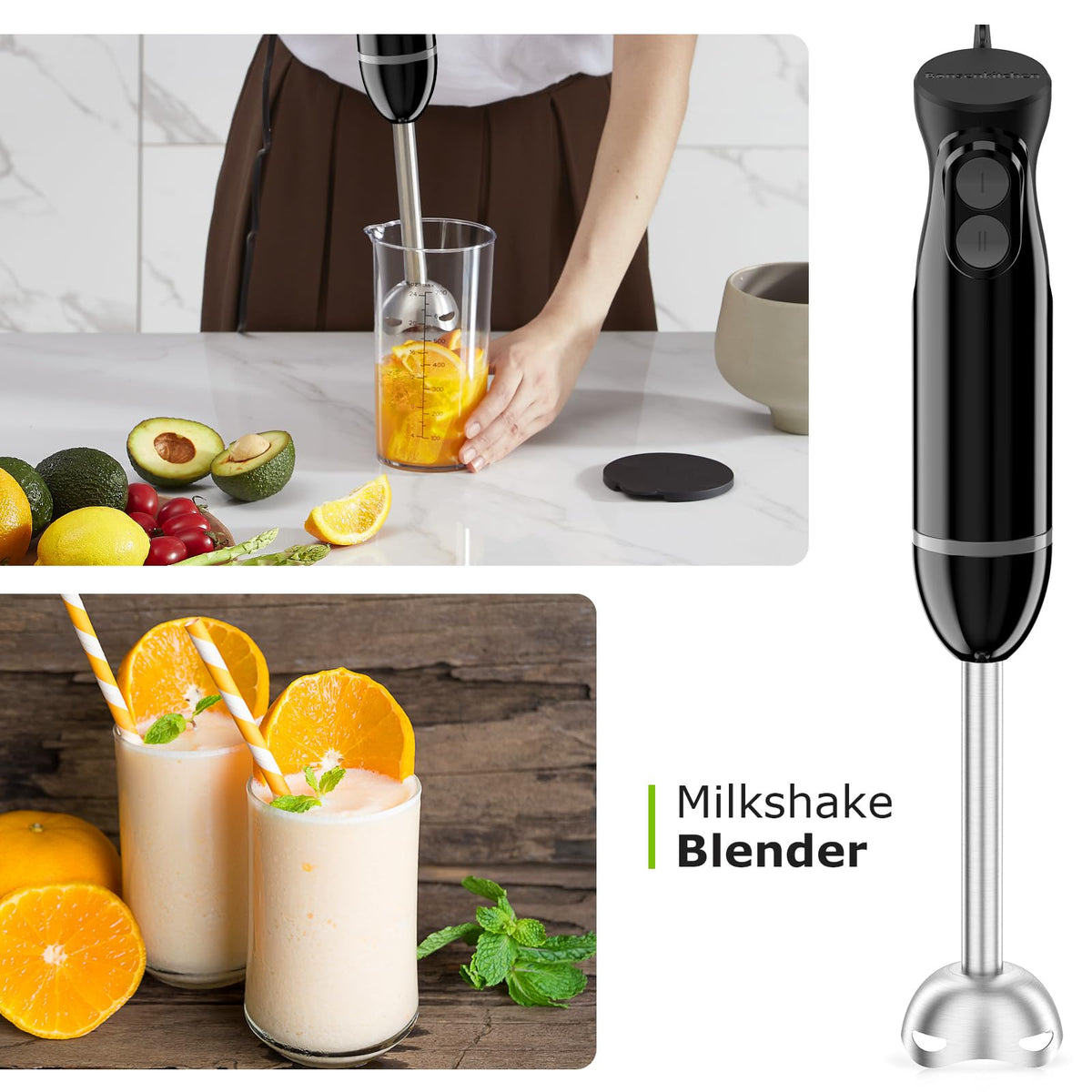 Bonsenkitchen Immersion Hand Blender, Smoothie, Puree, Baby Food