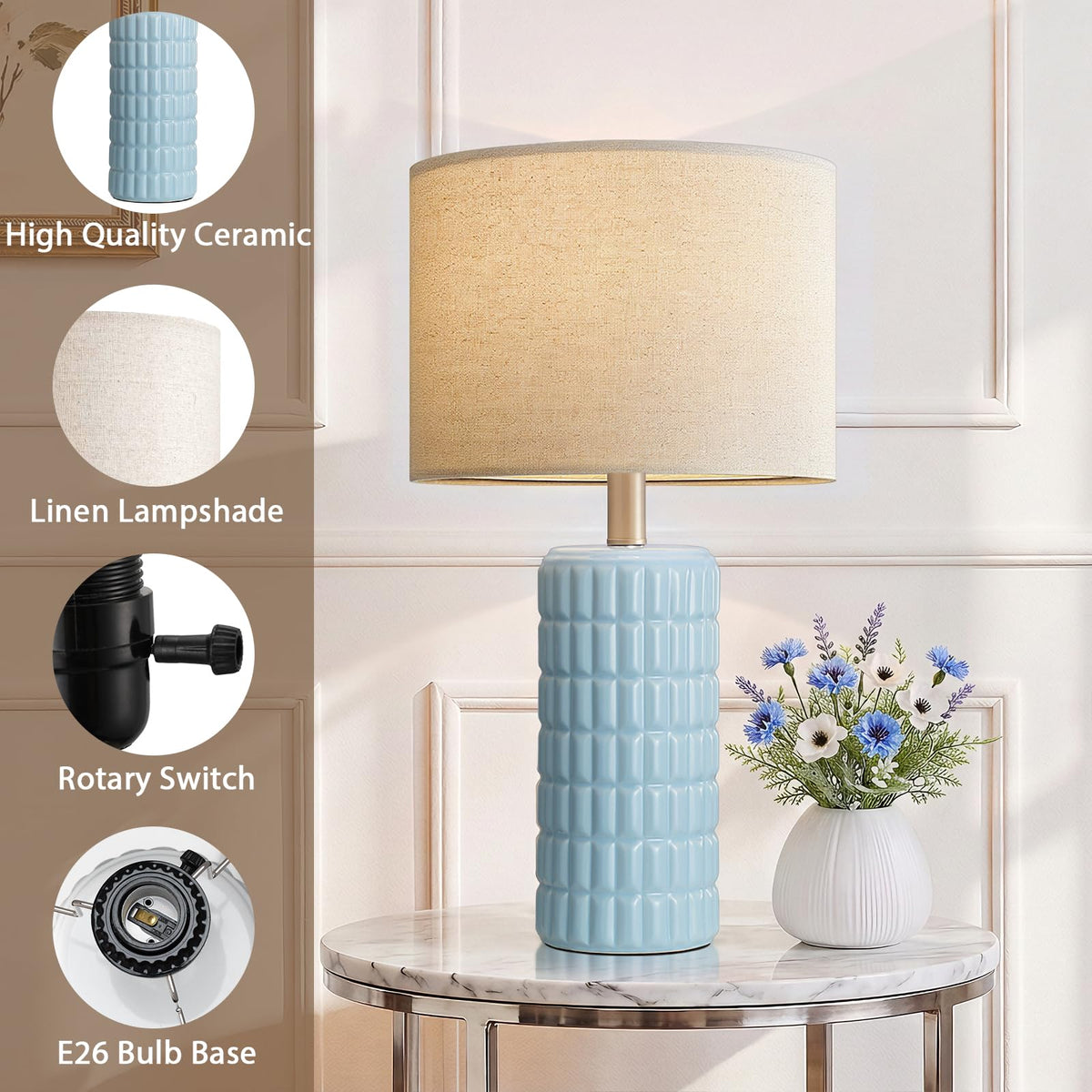 Seealle 23" Modern Ceramic Table Lamps Set of 2, Lamps for Bedroom, White