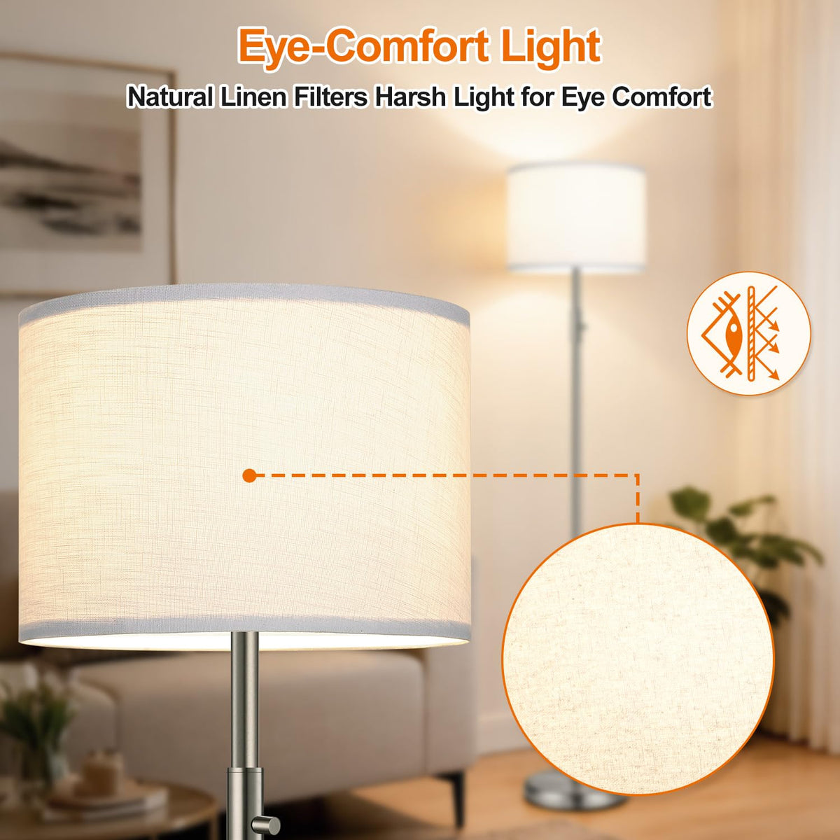 【Upgraded】 Dimmable Floor Lamp for Living Room,1000 Lumens Bulb Included, Modern Floor Lamps Simple Design with Linen Shade, Tall Standing Lamp for Bedroom Office Dining Room, Black Pole Lamp