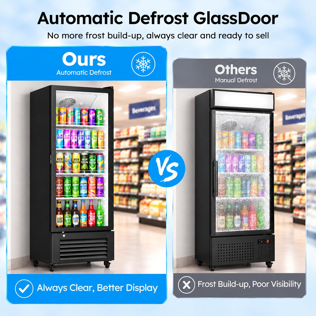 Commercial Refrigerators, 14.8 Cu.Ft Beverage Fridge with Glass Door