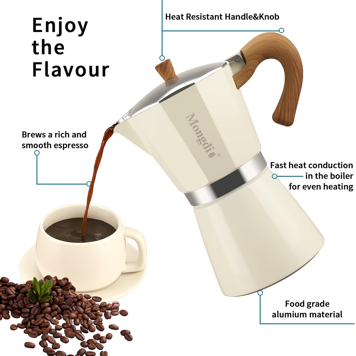 Mongdio Stovetop Espresso Maker Moka Pot, Cuban Coffee Maker Stove Top Coffee Maker Moka Italian Espresso Greca Coffee Maker Brewer Percolator, 6 Espresso Cups, 10 oz - Black