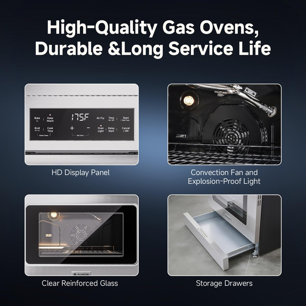 AAOBOSI 36 Inch Gas Range Oven, Smart Air Fryer Self Clean Oven