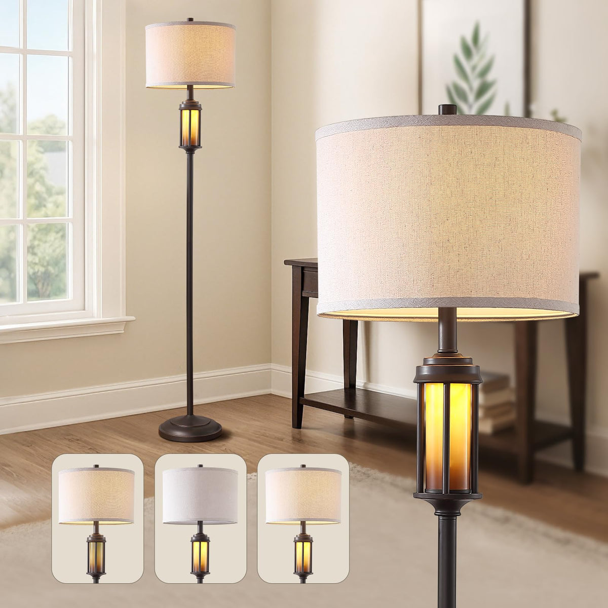 AIEAMPDO 65'' Farmhouse Floor Lamp for Living Room with 2 Light Sources