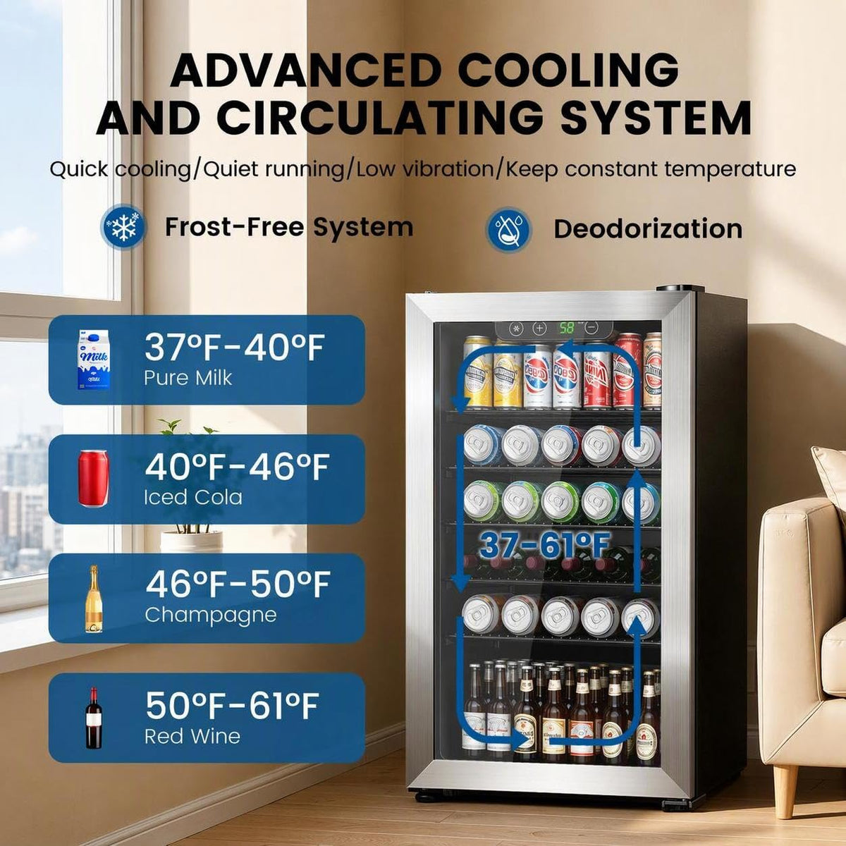 Electactic Mini Fridge 130 Can Beverage Refrigerator Cooler, 3.2 Cu.Ft Drink Fridge forSoda Wine Beer, Digital Temperature Control Cooler for Home, Dorm, Bar