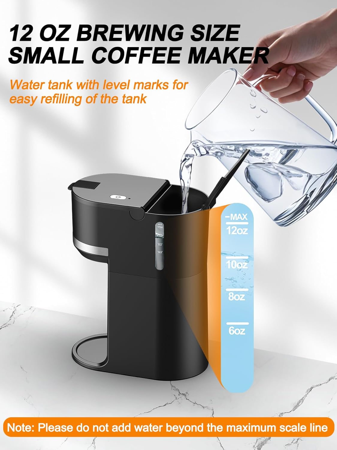 Single Serve Coffee Maker for Coffee Pods and Grounds,Fast Brew,6-12 oz Brew Sizes Single Cup Coffee Maker Fits 5.5" Mugs,One-Button Small Coffee Maker,Descaling Reminder,Black,9.45 Inches