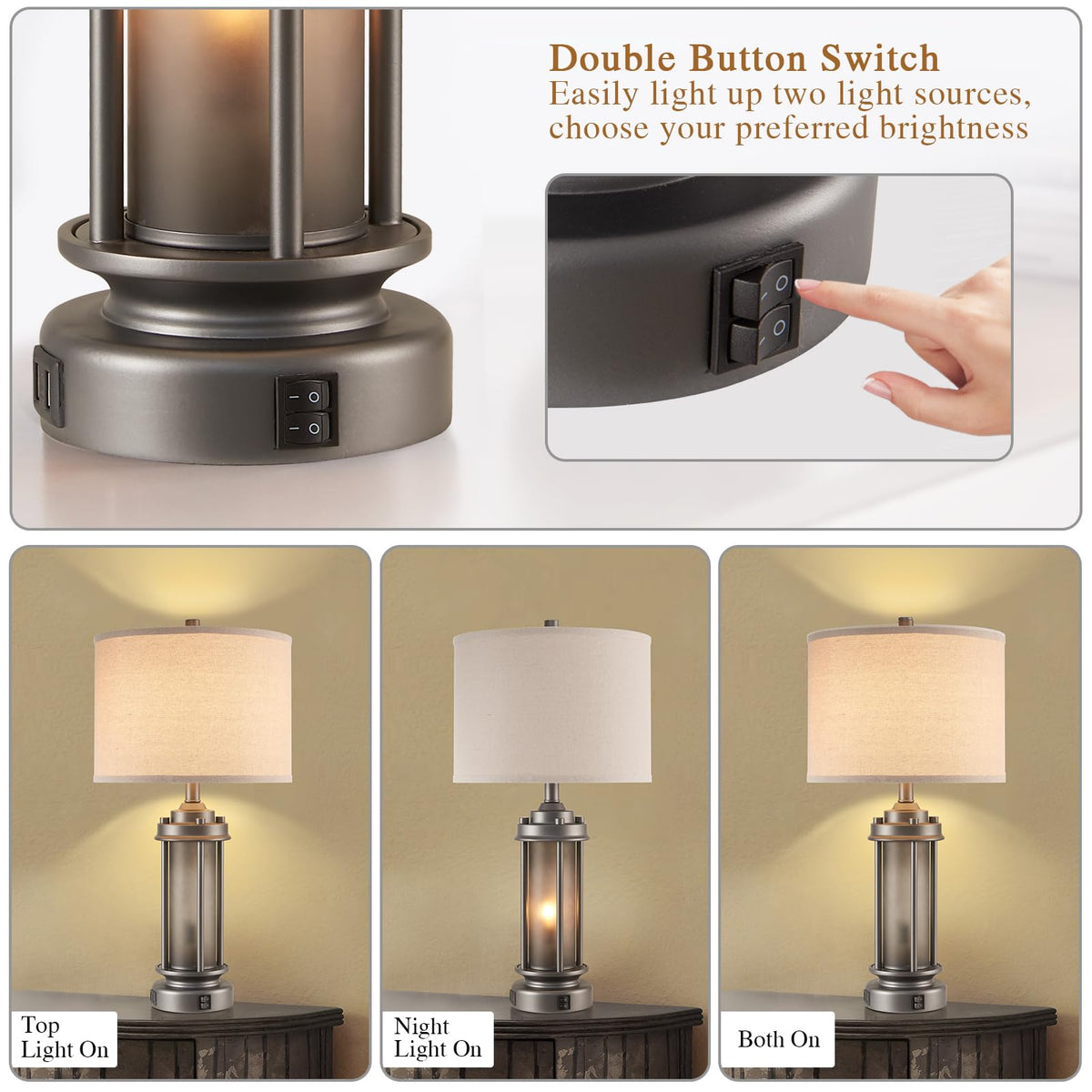 AIEAMPDO 25'' Set of 2 Farmhouse Table Lamps for Living Room with USB C+A