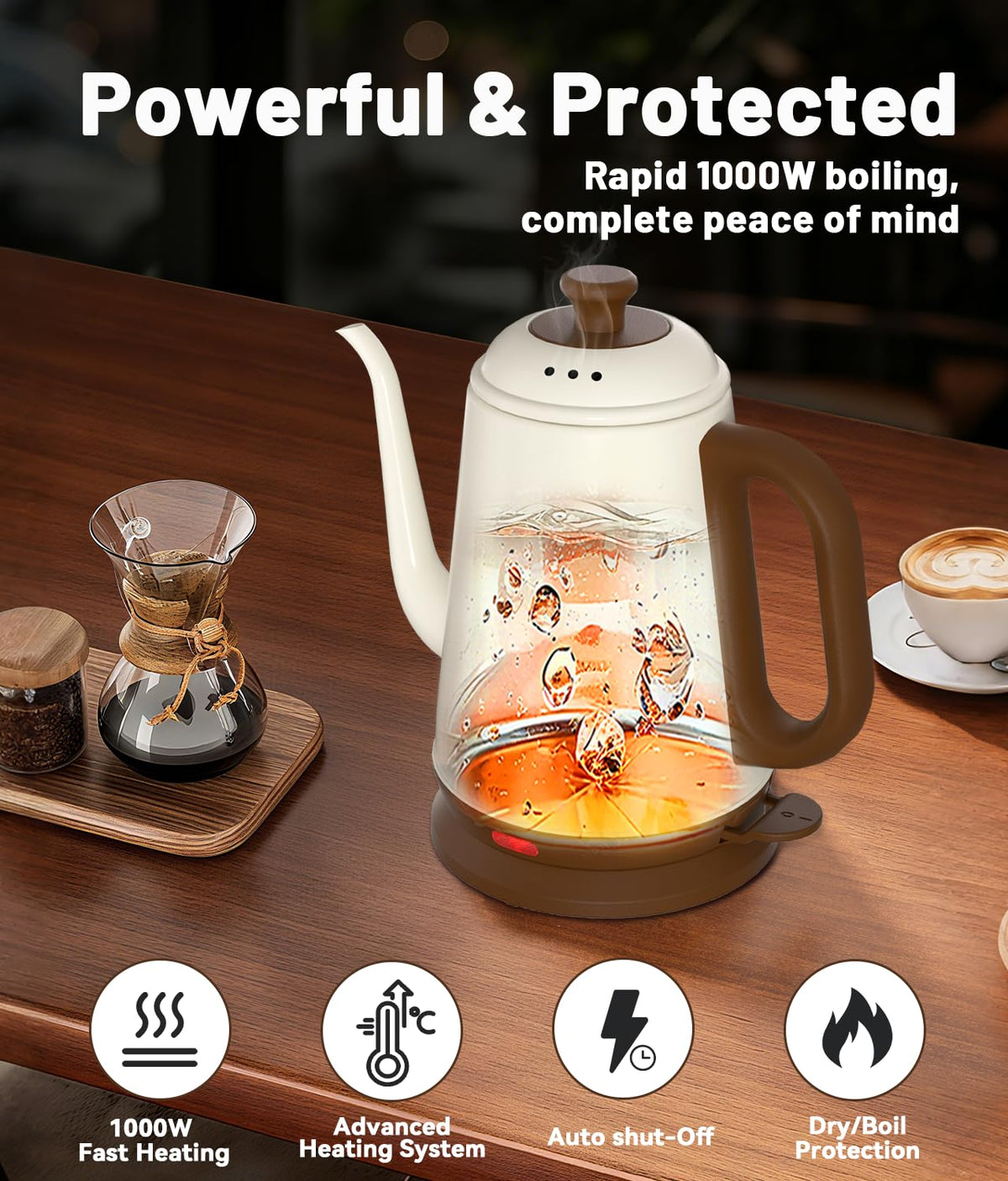 1L Gooseneck Electric Kettle for Pour Over Coffee & Tea
