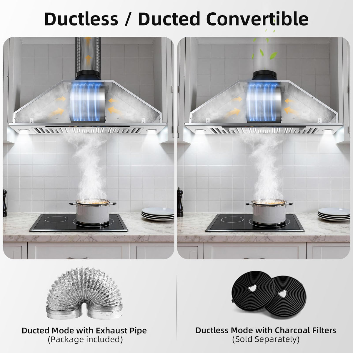 Range Hood Insert 30 inch,Stainless Steel Kitchen Vent Hood 600CFM,Built-in Kitchen Stove Hood w/Front Button Controls and Front LED Lights,Baffle Filters,Ducted/ductless Convertible Duct
