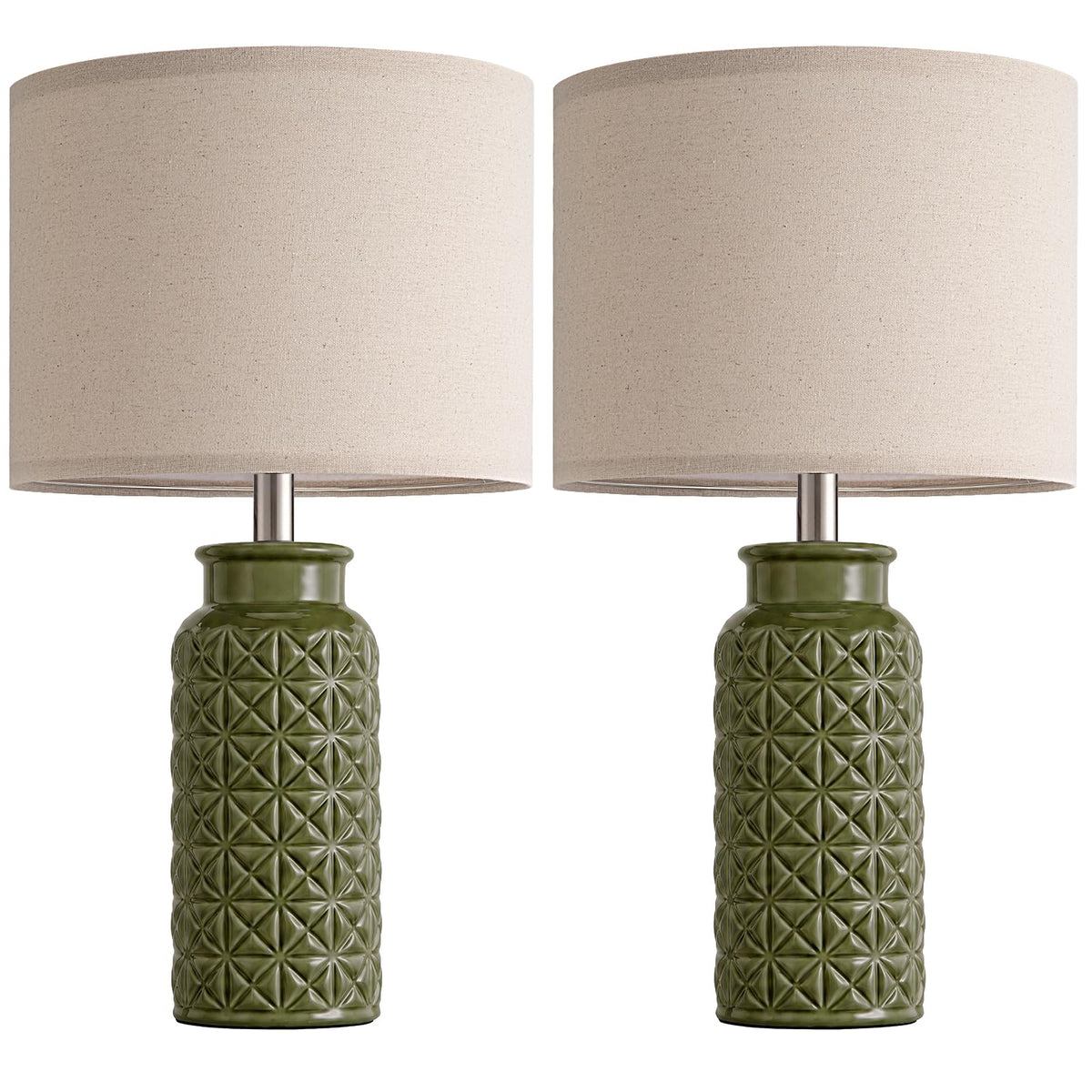 Innqoo 22.6" Modern Ceramic Bedside Lamps Set of 2, Lamps for Bedroom,White