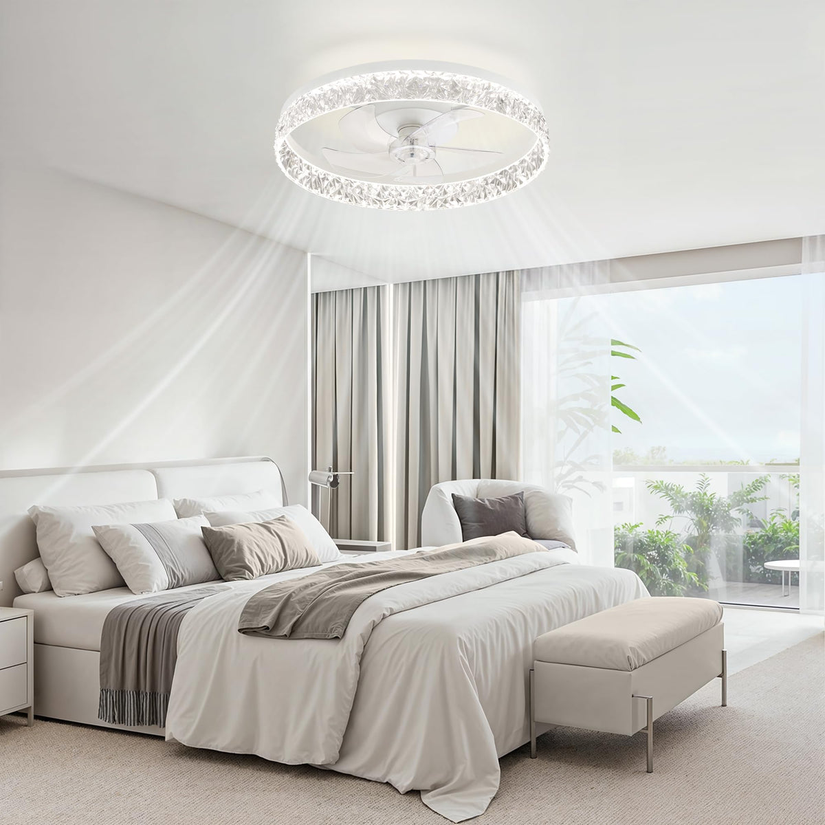 LEDIARY 20" Modern Ceiling Fans with Lights and Remote, White Fandelier