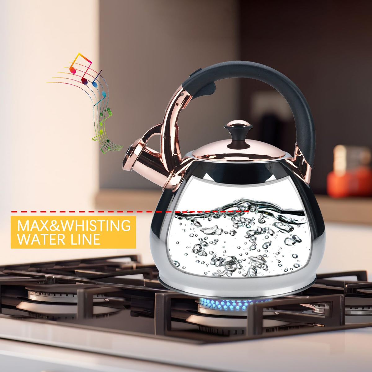 Tea Kettle for Stove Top Whistling Teapot, 3.2Q Tea Pot Stainless Steel Teakettle with Heat Proof Ergonomic Handle