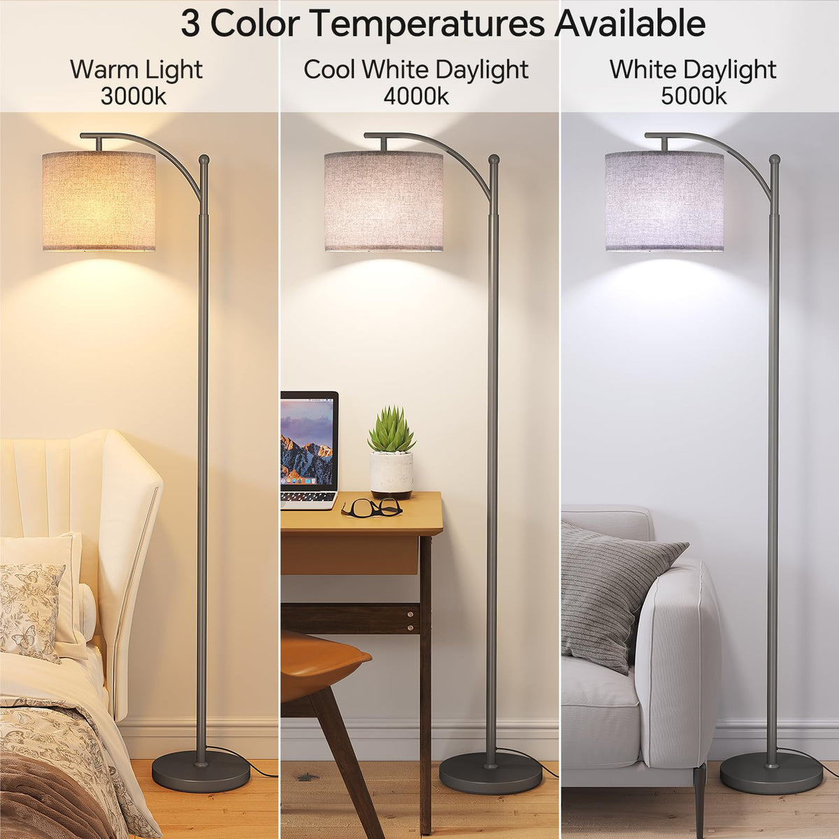 SUNMORY Arc Floor Lamp, Modern Floor Lamp with 3 Color Temperatures Bulb
