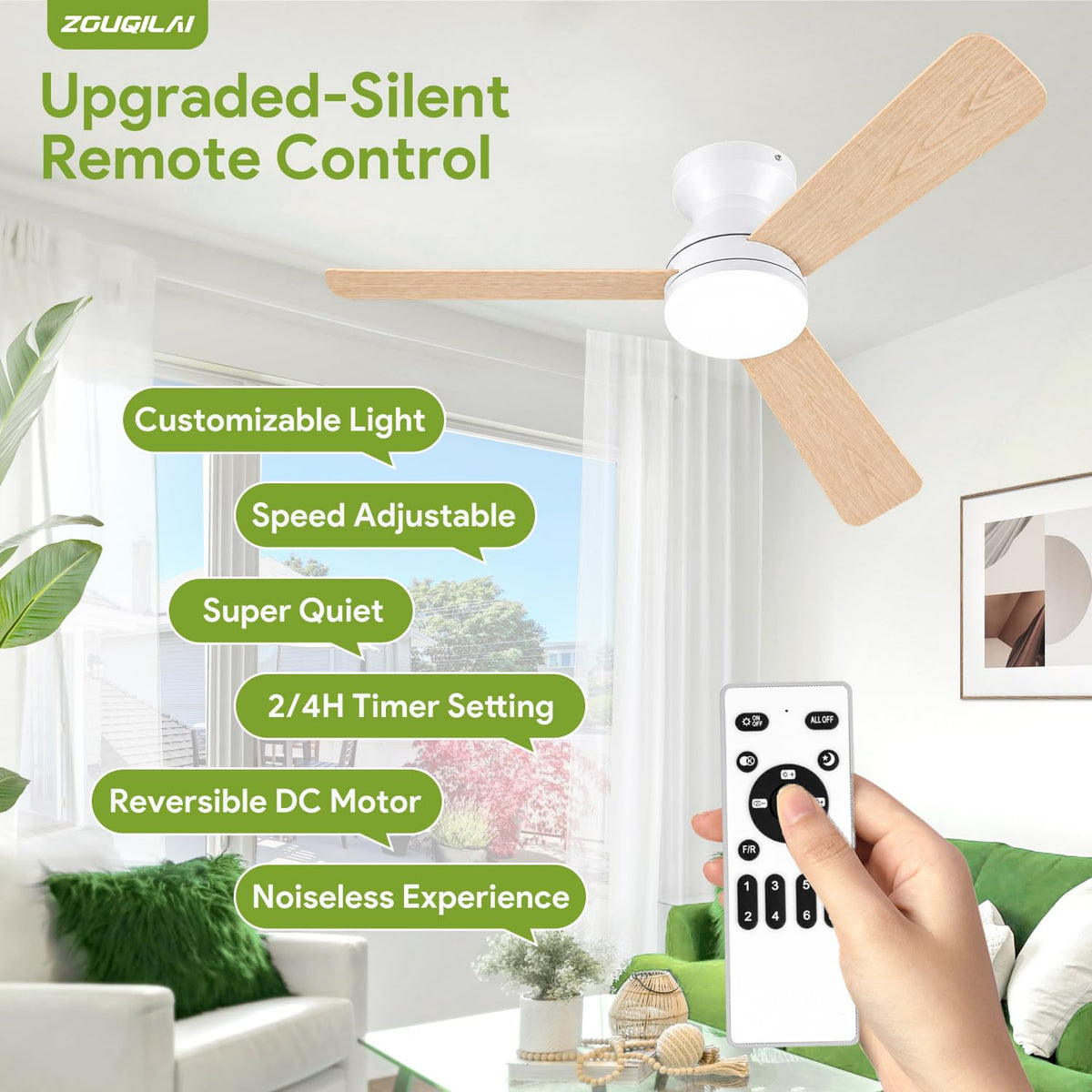 42'' Black Low Profile Ceiling Fans with Lights and Remote Control