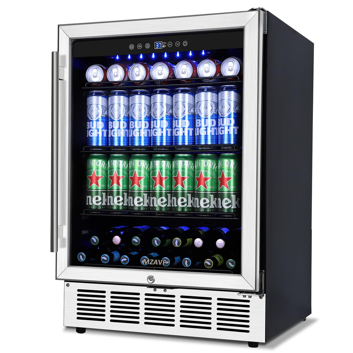Beverage Refrigerator Cooler, 120 Can Mini Beverage Fridge with Reversible Glass Door for Soda Beer, 3 Cu.Ft Drink Fridge with Digital Temperature Control & Adjustable Shelves - Silver